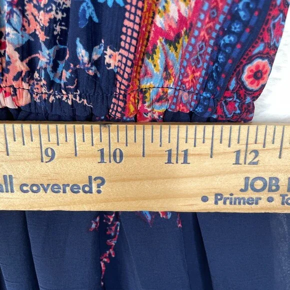 Xhilaration Floral Maxi Dress Womens XS Blue Boho CottageCore Long Sleeves - Picture 12 of 15